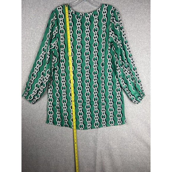 IMAN Tunic Jade GLOBAL CHIC V Neck Chain Link Flowy Blouse Corpcore Twee Office - Picture 8 of 16